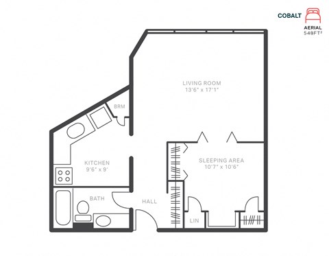 Floor plan for studio, 1 bath, 548 sqft